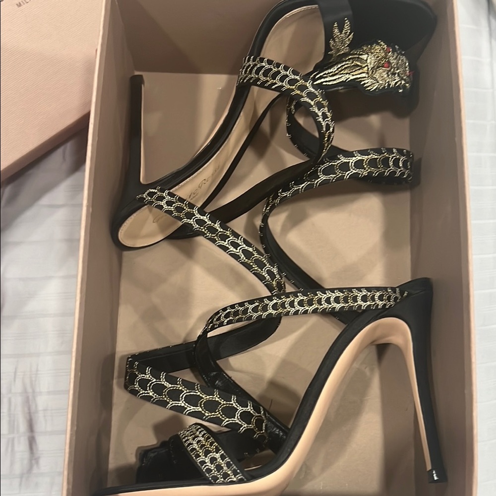 Elegant Black and Gold Strappy Heels